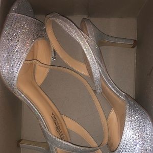 white glittery strap heels